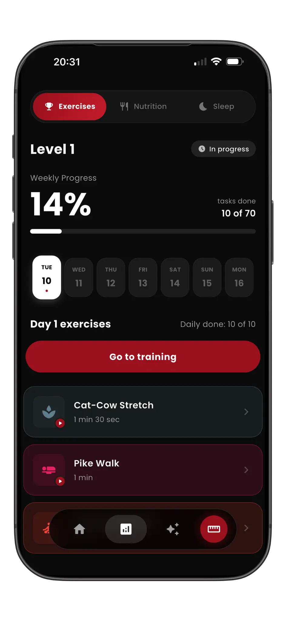 HeightMax exercise plan screen