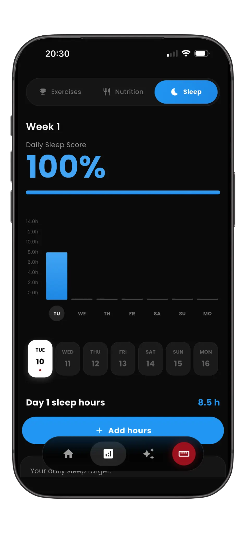 HeightMax sleep tracking screen